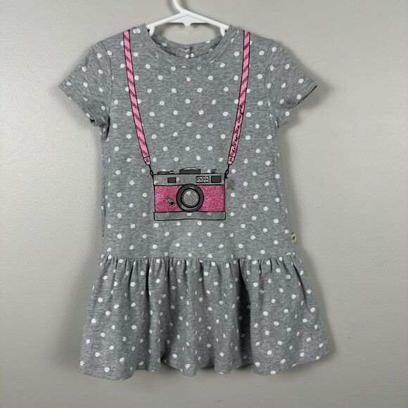 Kate Spade Dotted Dress Girls Size 4 Camera Print Short Sleeve Grey - Picture 1 of 3
